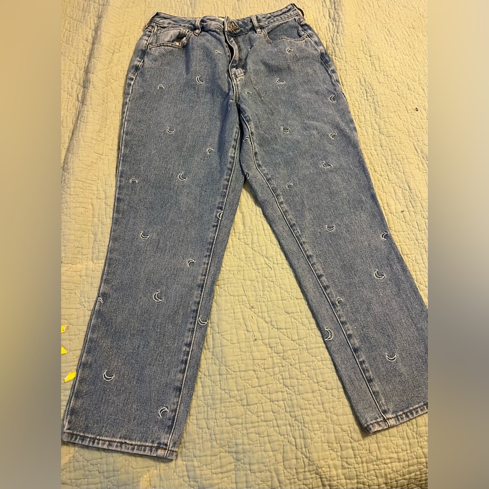 Pacsun Mom Jean Crescent Moon Design Light Wash High Rise - size 29 (8)